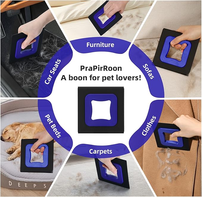 3 in 1 Mini Pet Hair Removal Tool, Dog and Cat Square Hair Remover for Car Detailing Supplies, Clothes, Couch and Carpet, Fur Cleaning Supplies for Furniture-Ergonomic and Anti-Slip, Mini Pet Supplies-CasaMuseHome