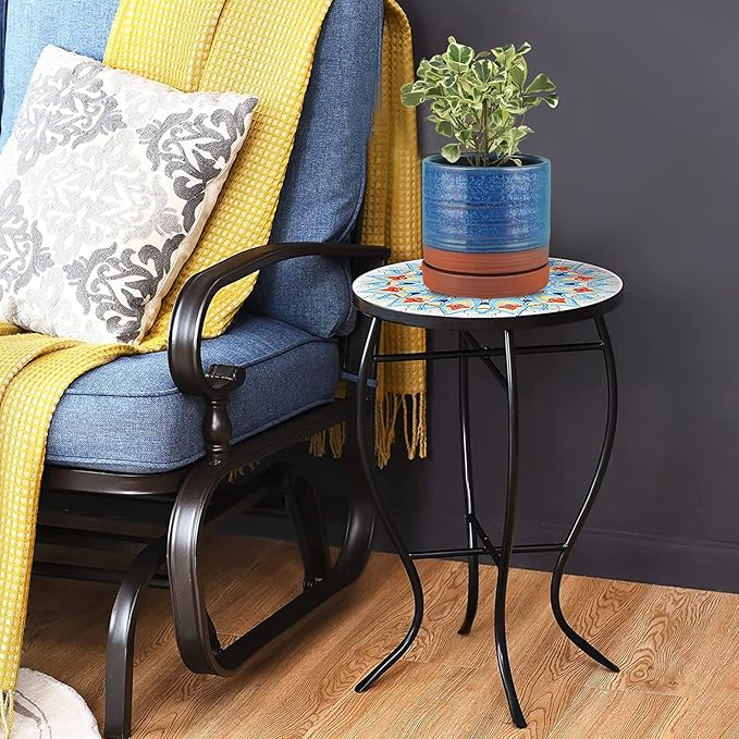 6 Inch Plant Pots, Ceramic Planter Pot with Drainage Hole & Saucer, Indoor/Outdoor Cylinder Round Planter Pot, Aqua Blue & Terracotta Red-CasaMuseHome