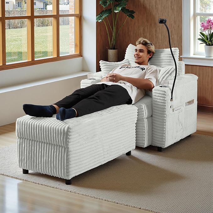 Accent Chair with Storage Ottoman Upholstered Living Room Chairs for Reading Chair with Chaise Lounge Chairs Indoor, Comfortable Armchair for Bedroom-CasaMuseHome