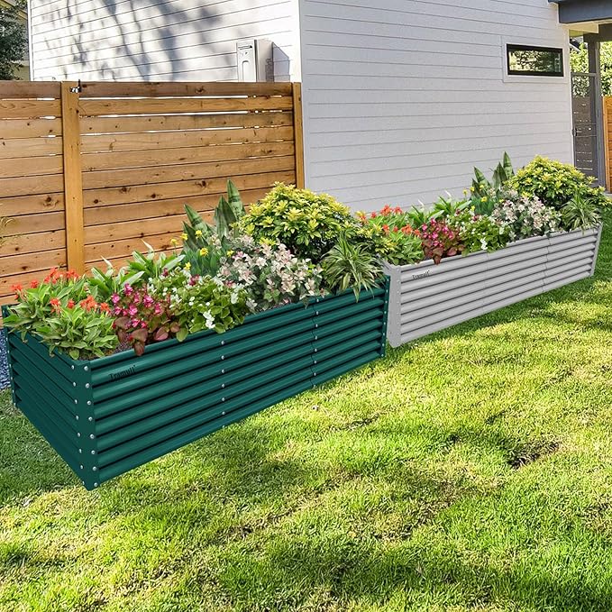 1 Pack 8x3x2FT Galvanized Raised Garden Bed Kit Retangular Metal Ground Planter Box Outdoor Bottomless Planter Raised Beds for Vegetables Flowers Herbs Fruits, Gray-CasaMuseHome