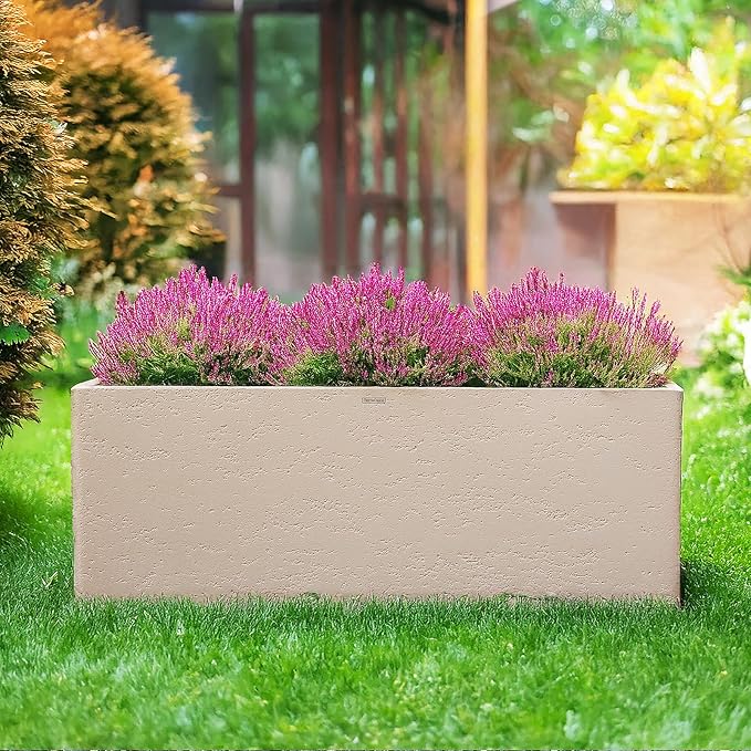 42 Inch Rectangular Concrete Planter(42Lx14Wx15H,58 Pounds),Durable All-Weather Use with Drainage Holes,Large Rectangular Planter for Outdoor Indoor Plants-CasaMuseHome