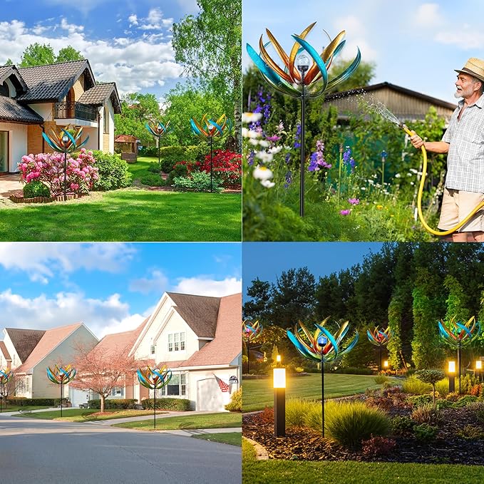 82" Vibrant Multicolor Solar Tulip Large Wind Spinner - Outdoor Garden Decor with Auto-Illuminated Glass Orb for Patio, Lawn & Yard Decoration-CasaMuseHome