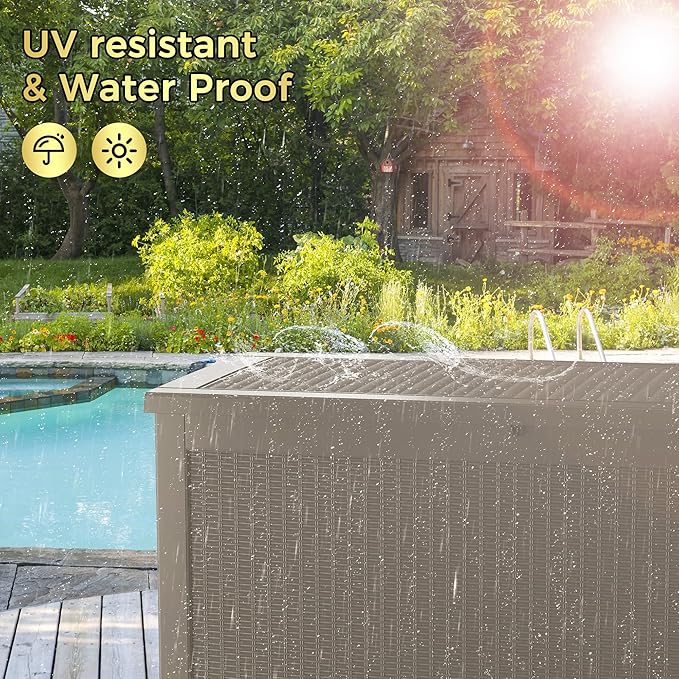 320 Gallon Lockable Resin Deck Box, Waterproof & UV-Resistant Outdoor Storage Box for Outdoor Cushion Storage, Garden Tools & Pool Accessories Storage, Gray-CasaMuseHome