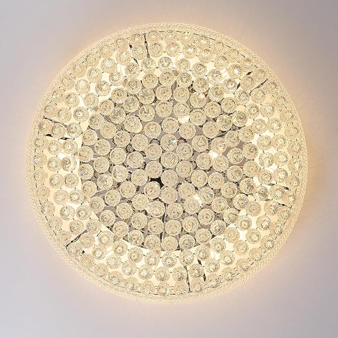 18-Light 32 inch Large Crystal Chandelier Flush Mount Ceiling Light Fixture for Living Room Dining Room Bedroom Foyer Entryway Chrome Finish-CasaMuseHome