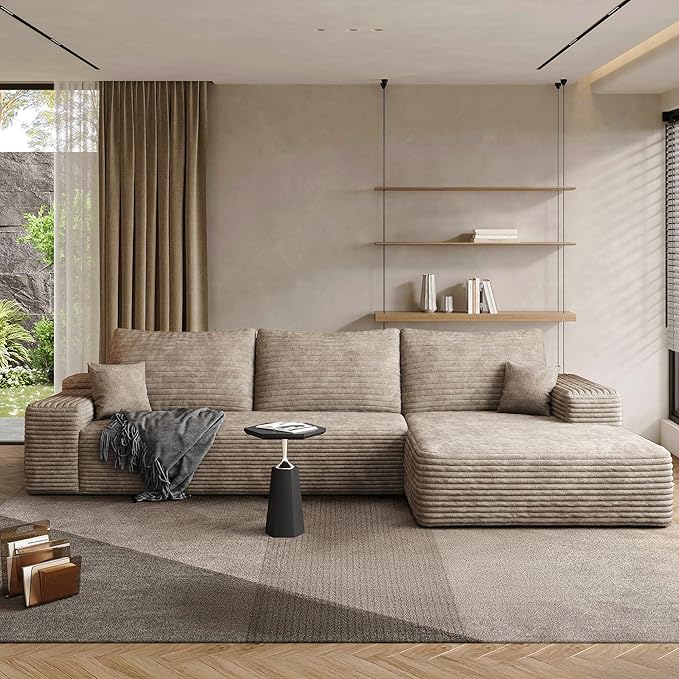 108" Sectional Couches for Living Room Modern Modular Sofa with L-Shape Couchs Upholstered Boneless Couch Deep Seat Sectional Couch with Chaise (Camel, Right Facing Chaise+2Seaters)-CasaMuseHome