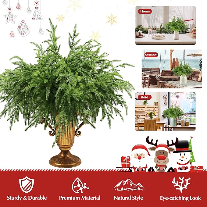 18Pcs Artificial Norfolk Pine Branches 18" Plastic Christmas Plants Decor Faux Greenery Stems Pine Picks Outdoor Faux Plants UV Resistant for Xmas Indoor, Front Porch Home Décor (18, 18inch)-CasaMuseHome