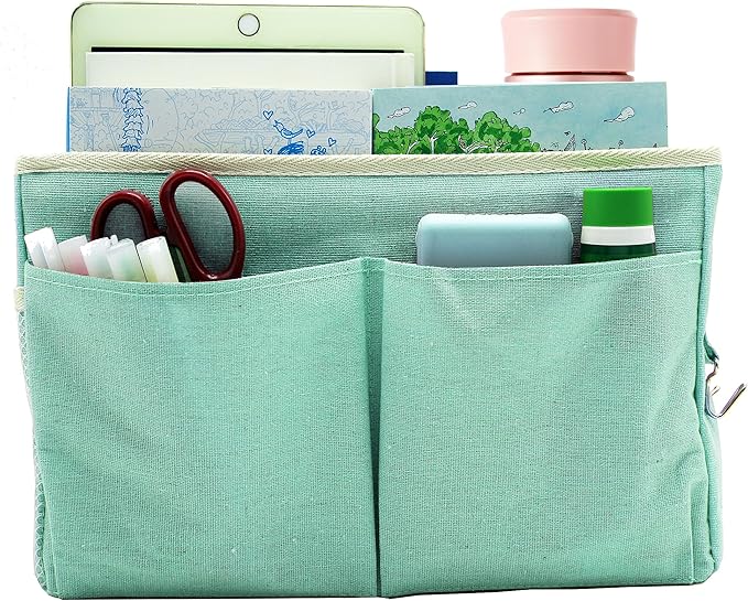 2-Pack Bedside Caddy Bedside Hanging Storage Basket Multi-Function Organizer Caddy for Bunk and Hospital Beds Dorm Rooms Bed Rails, Can be Placed Glasses Books Mobile Phones(2pcs Green)-CasaMuseHome