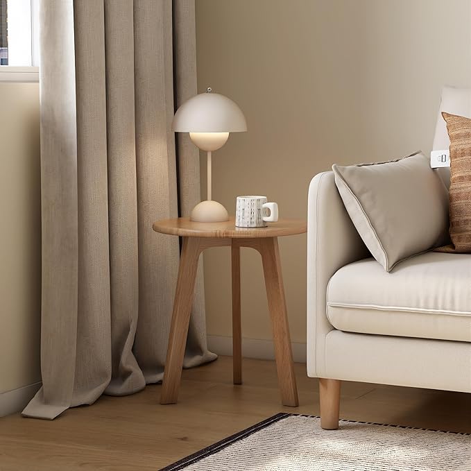 100% Solid Oak Round Side Table, Small Bedside Table for Small Spaces, Living Room End Table with Stable Frame for Bedroom Couch, (Natural, 17.71" D x 19.68" H)-CasaMuseHome