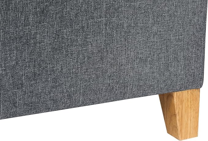 Adeco 17.5" Square Fabric Ottoman with Storage, Upholstered Cotton Linen Foot Rest, Flip Top Footstool, Small Cube Coffee Table Extra Seat for Living Room, Bedroom, Grey with Burlywood Legs-CasaMuseHome