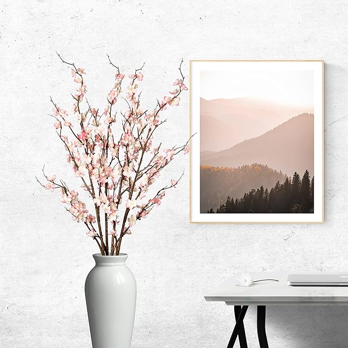 4Pcs Cherry Blossom Branches Artificial Flowers for Spring Summer Indoor Decoration,Faux Long Stem Artificial Flowers for Wedding Home Office Bedroom Party Table Centerpieces Decor (Pink)-CasaMuseHome