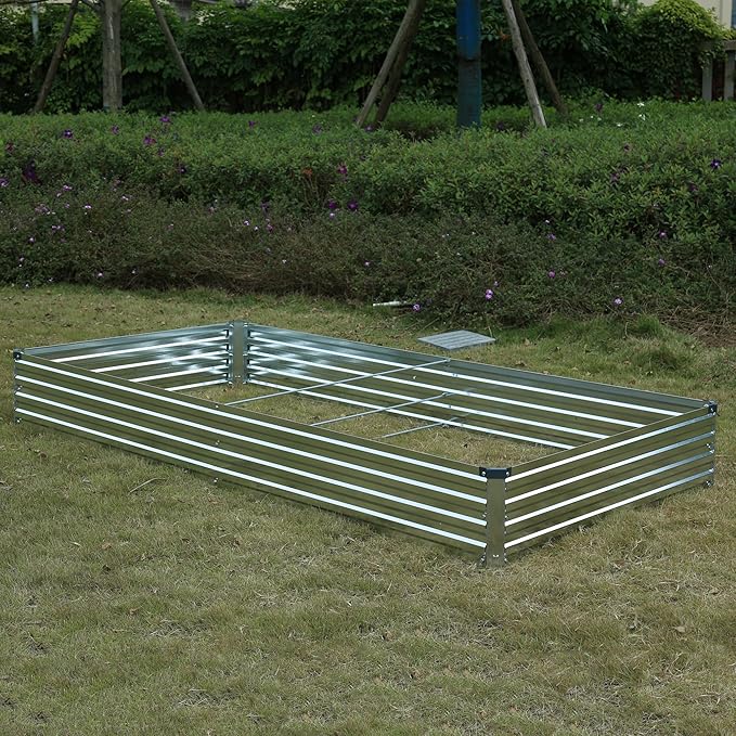 8x4x1ft(2 Pack) Galvanized Raised Garden Bed,Outdoor Planter Box Metal Patio Kit Planting Bed for Vegetables Flowers Herb,Silver-CasaMuseHome