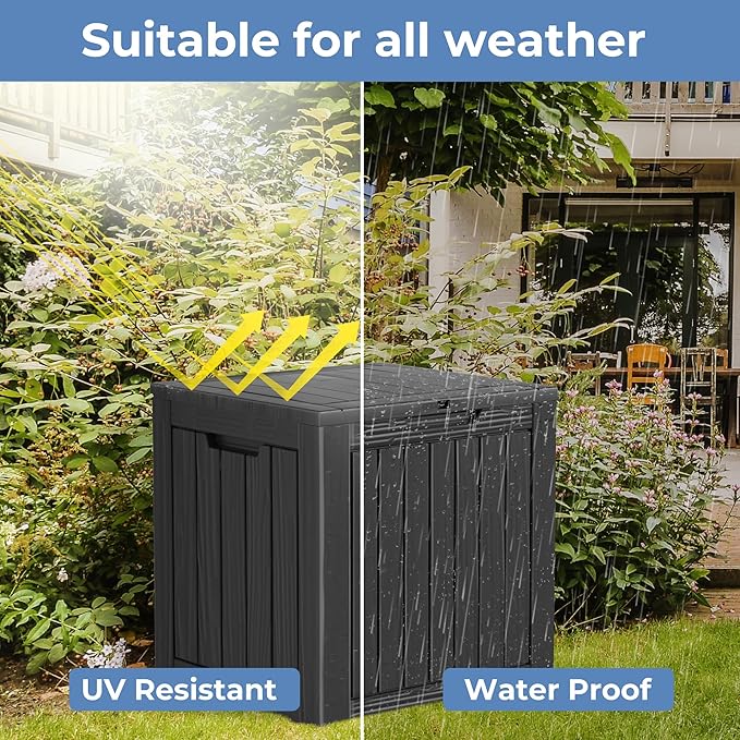 55 Gallon Outdoor Storage Box Waterproof Lockable Resin Deck Box Large, Patio Storage Bin for Pool Accessories Cushion Furniture, Garden Tools, UV-Resistant Outside Delivery Black-CasaMuseHome