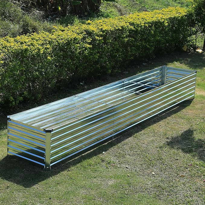 12x2x1.5ft Galvanized Raised Garden Bed,Outdoor Planter Box Metal Patio Kit Planting Bed for Vegetables Flowers Herb,Silver-CasaMuseHome