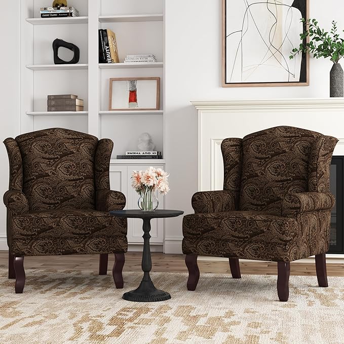 Accent Chair, High Back Upholstered Armchair with High Resilience Sponge & Wood Legs, Mid-Century Modern Comfy Single Sofa Reading Chairs for Living Room, Bedroom (Cranberry, Set of 2)-CasaMuseHome