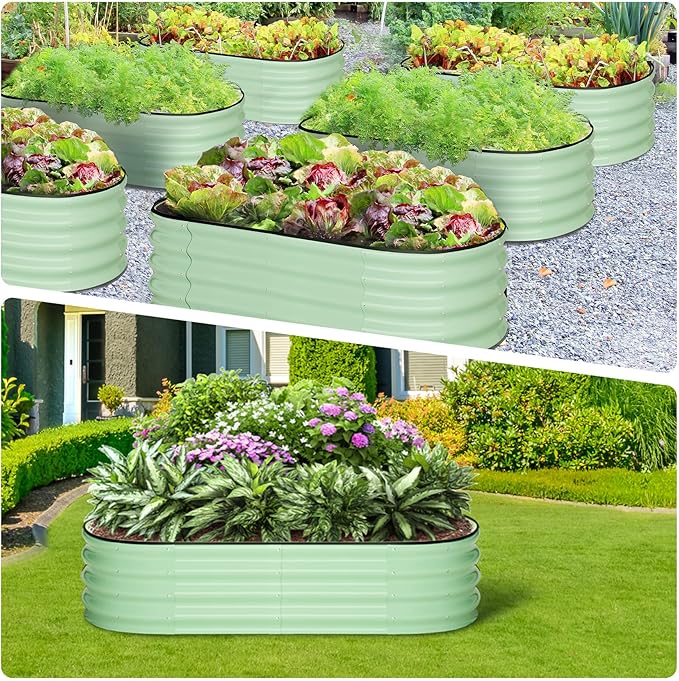 2 Pcs 4.5x2x1ft Oval Raised Garden Bed, Galvanized Raised Beds,Open-Ended Base Metal Raised Planter Beds,Garden Bed Outdoor,Planter Raised Boxes for Vegetables, Flowers,Tool-Free Asse,Green-CasaMuseHome
