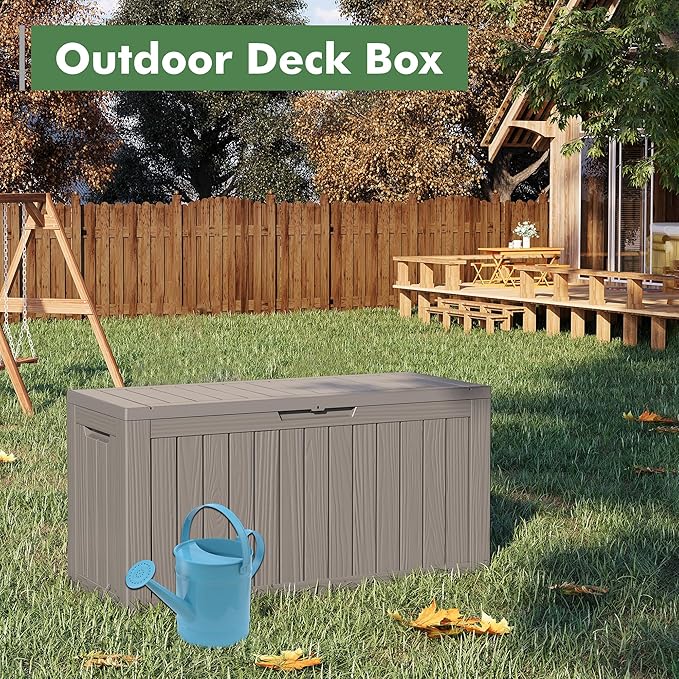 72 Gallon Deck Box Lockable Resin Outdoor Storage Box waterproof Outdoor Container for Patio Furniture Cushions, Pillow-CasaMuseHome