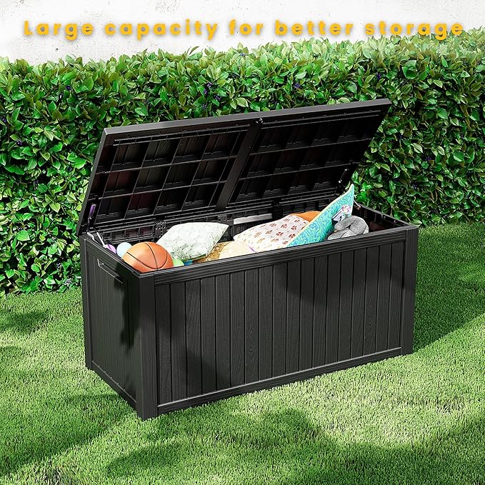 200 Gallon Outdoor Storage Box Waterproof Lockable Resin Deck Box Large, Patio Storage Bin for Pool Accessories Cushion Furniture, Garden Tools, UV-Resistant Outside Delivery Black-CasaMuseHome