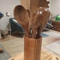 9 Piece Natural Teak Wooden Kitchen Utensil Set with Spoon Rest - Comfort Grip Cooking Spoons and Utensils Holder-CasaMuseHome