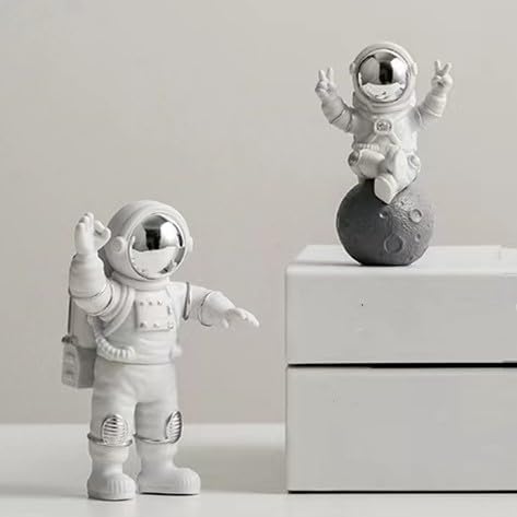 3 Pcs Silver White Astronaut Statues Set, Spaceman Sculpture Figurines Home Ornament Cake Toppers Gift-CasaMuseHome