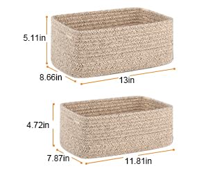 4 Pack Small Storage Shelf Baskets for Organizing, Mini Woven Rope Storage Bins for Towels, Cute Decorative Closet Organizer，Baby Nursery, Gift Empty Baskets -13''Lx8.66''Wx5.11''H-Brown-CasaMuseHome