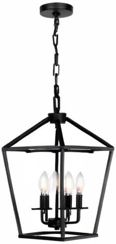 4 Light Chandelier, Industrial Ceiling Light Black Lantern Light Fixtures with Farmhouse Metal Cage Adjustable Height Rustic Geometric Hanging Light E12 Base for Kitchen Island, Entryway, Indoor-CasaMuseHome