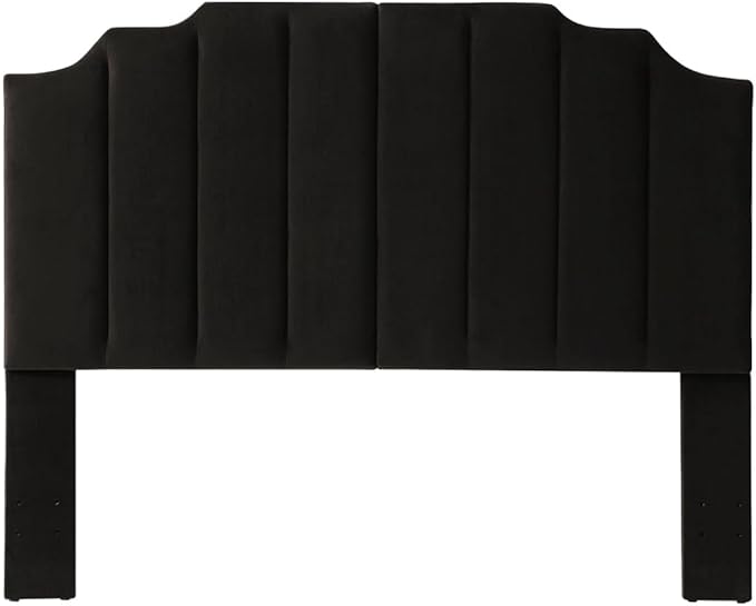 24KF Black Velvet Tufted Queen Upholstered Headboard, Modern Vertical Channel Design California Queen/Full Headboard with Stepped Silhouette Top Edge,Black-CasaMuseHome