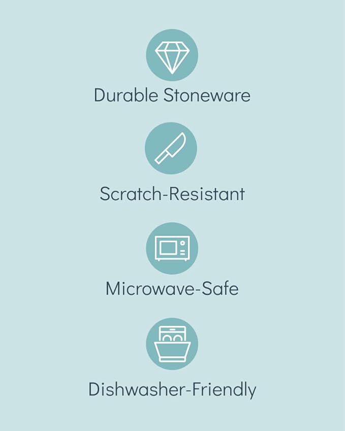 16 Piece Dinnerware Sets for 4 - Modern Style Stoneware Dinnerware Set - Scratch Resistant, Dishwasher Safe Plates and Bowls Sets Ceramic, Dish Set, Bowl and Plate Set - Black and Petrol Blue…-CasaMuseHome