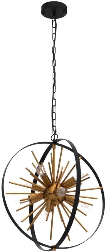 17.72'' Black Gold 8-Light Globe Sputnik Chandelier Modern Industrial Adjustable Hanging Ceiling Firework Pendant Light Fixture for Entryway Stairway Kitchen Dining Living Room Hallway-CasaMuseHome