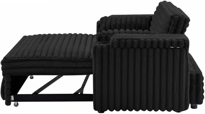 57-Inch Velvet Full Size Sleeper Sofa Couch with Pullout Bed,Convertible Pull Out with Golden Decorative Strip and Adjustable Backrest for Small Spaces,Apartment, Guest Room, RV (1109Black)-CasaMuseHome