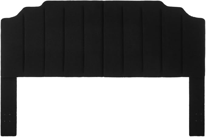 24KF Black Teddy Fabric Tufted King Upholstered Headboard, Modern Vertical Channel Design California King Headboard with Stepped Silhouette Top Edge,6026-K-Teddy Black-CasaMuseHome