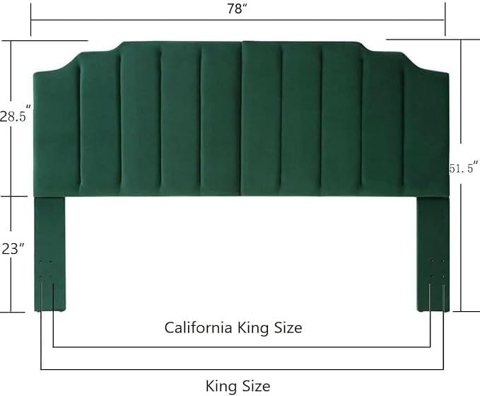24KF Jade Velvet Tufted King Upholstered Headboard, Modern Vertical Channel Design California King Headboard with Stepped Silhouette Top Edge,Jade-CasaMuseHome