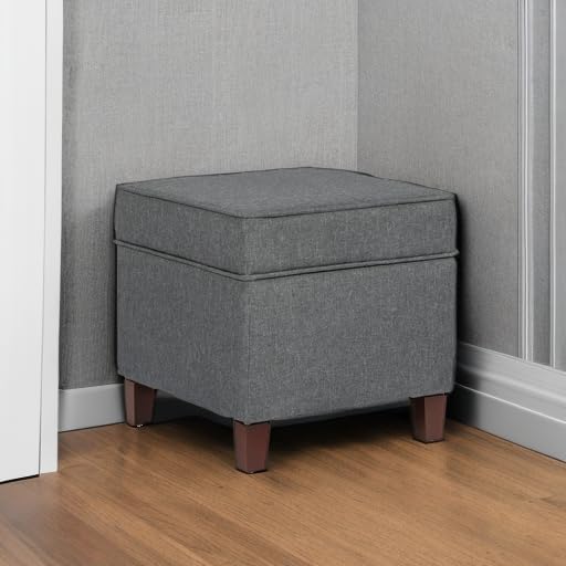 Adeco Chest and Footrest-Square Seat Storage Bench Ottoman, Gray-CasaMuseHome