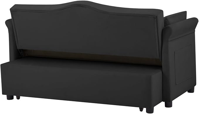 57-Inch Velvet Full Size Sleeper Sofa Couch with Pullout Bed,Convertible Pull Out with Golden Decorative Strip and Adjustable Backrest for Small Spaces,Apartment, Guest Room, RV (Black)-CasaMuseHome