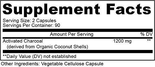 Activated Coconut Charcoal 1200mg, 180 Capsules - Pills for Digestive System, Bloating, Vegan (1bottle)-CasaMuseHome