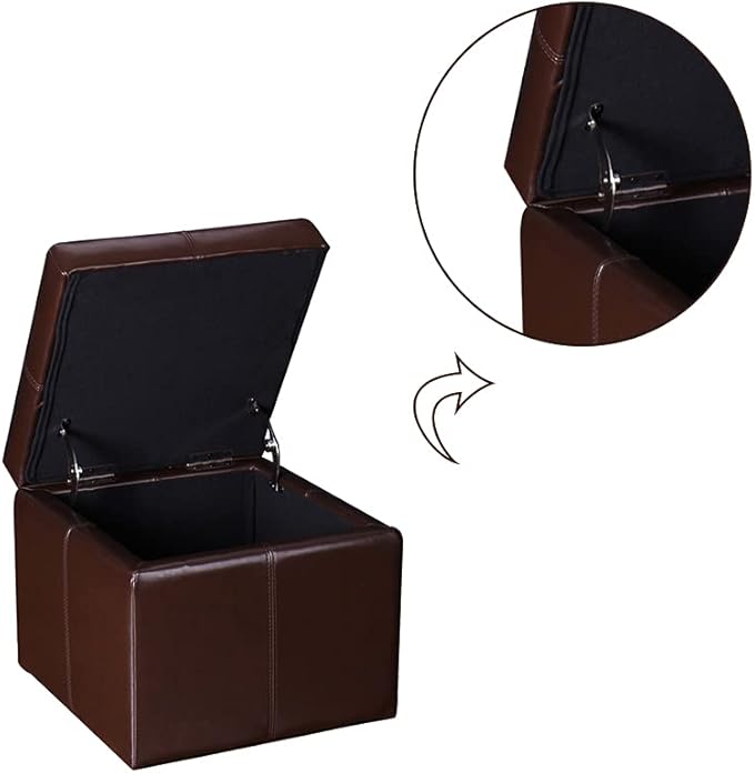 Adeco 17.7" Leather Cube Storage Brown Ottomans for Living Room-CasaMuseHome