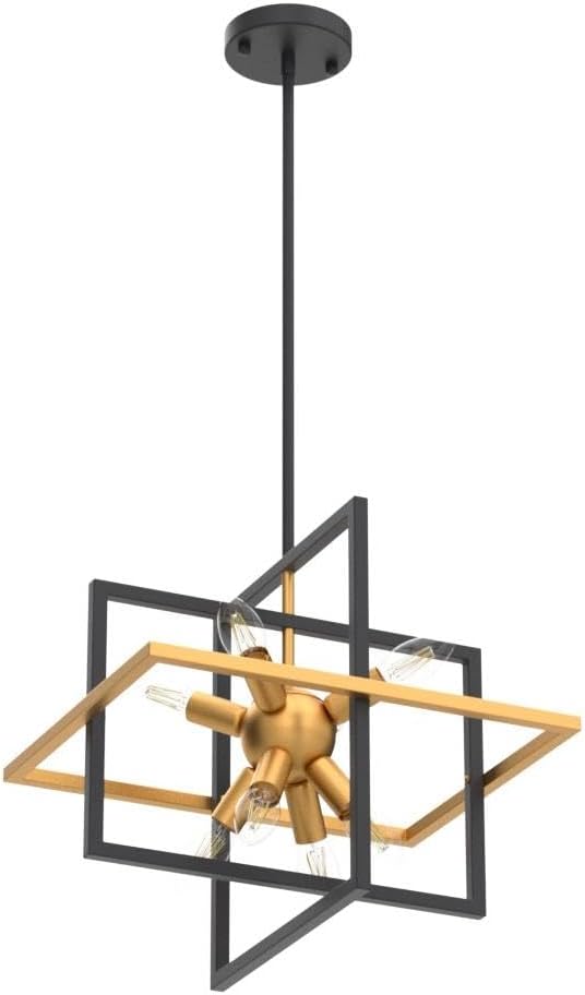 15.8'' Black Gold 8-Light Sputnik Chandelier Modern Industrial Adjustable Hanging Geometric Pendant Light Fixture for Entryway Foyer Stairway Hallway Bedroom Living Room Kitchen Island-CasaMuseHome
