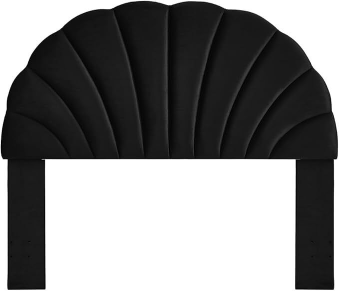 24KF Stunning Crown Design Queen Headboard, Upholstered Soft Velvet Petal Pattern Headboard Queen/Full-Black-CasaMuseHome