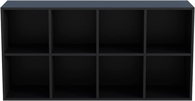 8-Cube Storage Shelf Bookcase - Wooden 4-Tier Floor Standing Open Bookshelf, Modern TV Stand up to 55 Inchs for Home and Office, Black-CasaMuseHome