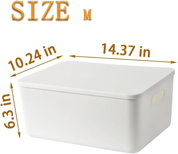 4 pack large plastic White storage bins Baskets, Toy Box Chest with Lids and Handle，Organizer Containers for Baby，Kids,snacks,Nursery，Shelves，Playroom, Bedroom，Office,Closet，home-CasaMuseHome