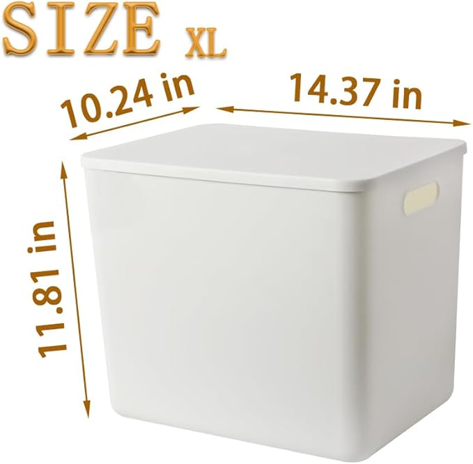 4 pack large plastic White storage bins Baskets, Toy Box Chest with Lids and Handle，Organizer Containers for Baby，Kids,snacks,Nursery，Shelves，Playroom, Bedroom，Office,Closet，home-CasaMuseHome