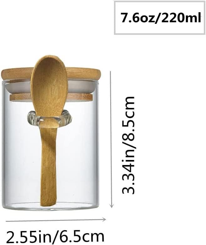 7.6 oz Airtight Mini Glass Jars with Bamboo Lids and Bamboo Spoons, Spice Jars Small Food Storage Containers for Kitchen, Bathroom, Home Decor Set of 8-CasaMuseHome