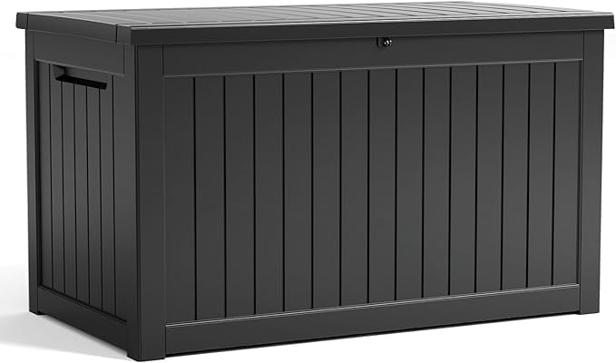 230 Gallon Resin Deck Box, Lockable Patio Outdoor Storage Box for Furniture, Garden Tools and Tools Storage, Waterproof Outside Storage Boxes - Black-CasaMuseHome
