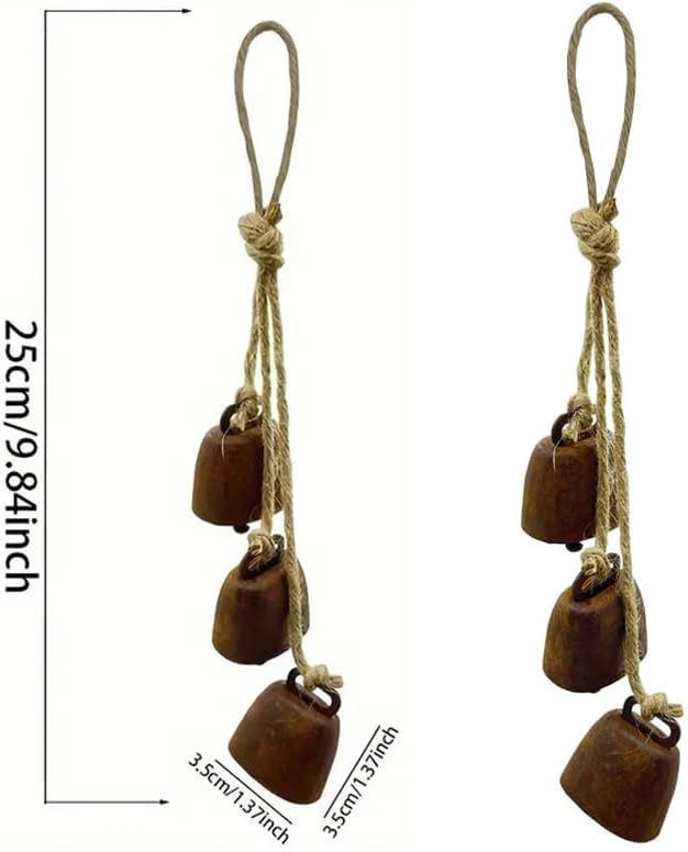 2pc Rustic Charm Bell - Handmade Hemp Rope Wind Chimes Hanging Decoration, Distressed Finish Cow Bell with Jute Hanging Rope, Perfect for Front Door, Outdoor, Window, and Home Decor,-CasaMuseHome