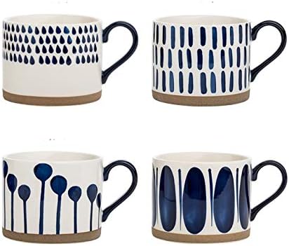 Koja 15 oz. Elegant Hand Painted Decorative Large Porcelain Ceramic Mug Set. 4 Decorative Mugs. Colorful Gift Pack. Impress & Entertain Family & Guests. Dishwasher Microwave Safe.-CasaMuseHome