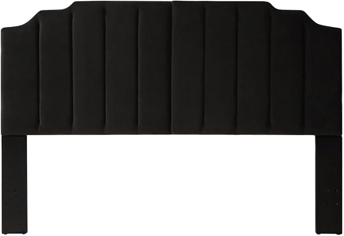 24KF Black Velvet Tufted King Upholstered Headboard, Modern Vertical Channel Design California King Headboard with Stepped Silhouette Top Edge,Black-CasaMuseHome