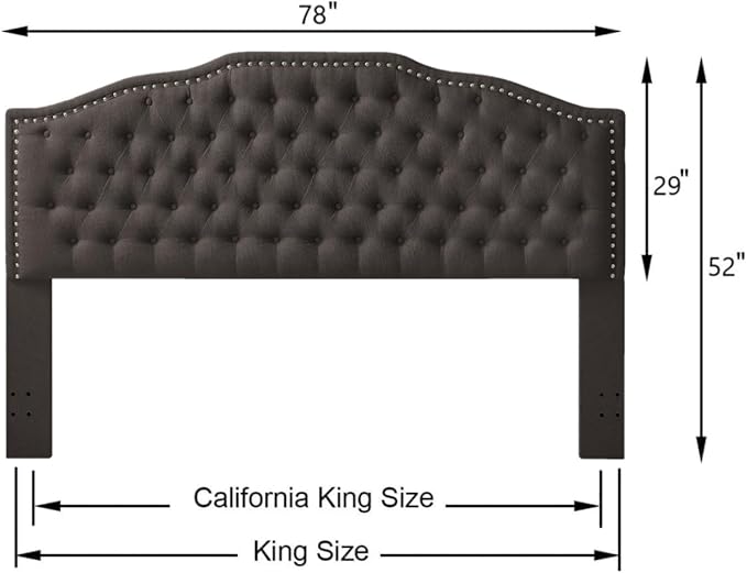 24KF Upholstered Button Tufted King Size Headboard with Nailhead Trim, Elegant Boucle Fabric California King headboard, 6031-K-Boucle-Dark Gray-CasaMuseHome