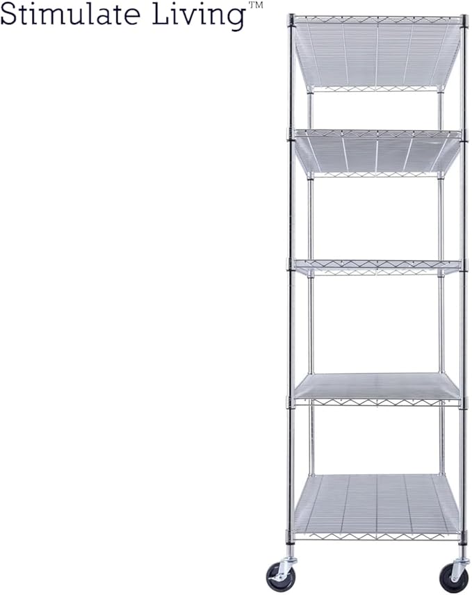60"x24"x72" PRIME HEAVY DUTY Chrome 5-Tier Wire Shelving NSF 3000 LBS MAX Capacity Storage Rack for Commercial, School, Home, Garage, Warehouse, Industrial, and Hospital Uses (with Wheels)-CasaMuseHome