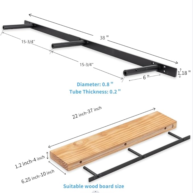 38'' Heavy-Duty Floating Shelf Bracket, Hidden Shelf Bracket for Fireplace Racks and Shelves, if Installed on Studs, max Load of 210 pounds, 38 inches (with Ease kit)-CasaMuseHome