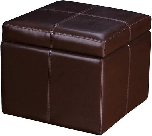 Adeco 17.7" Leather Cube Storage Brown Ottomans for Living Room-CasaMuseHome