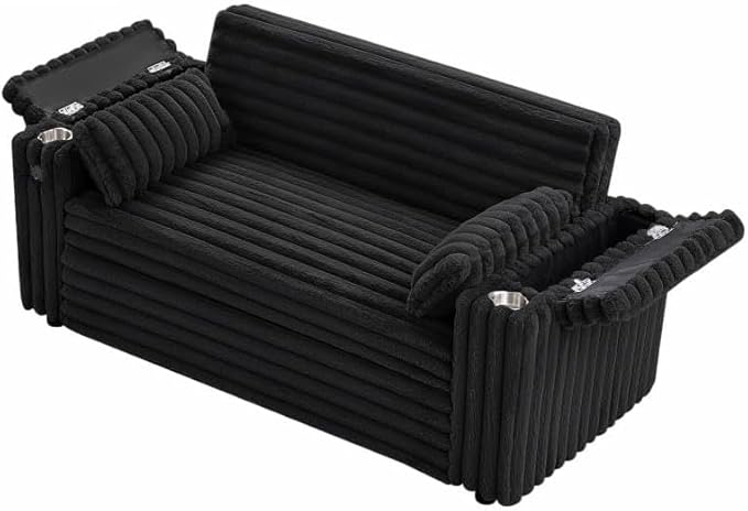 57-Inch Velvet Full Size Sleeper Sofa Couch with Pullout Bed,Convertible Pull Out with Golden Decorative Strip and Adjustable Backrest for Small Spaces,Apartment, Guest Room, RV (1109Black)-CasaMuseHome